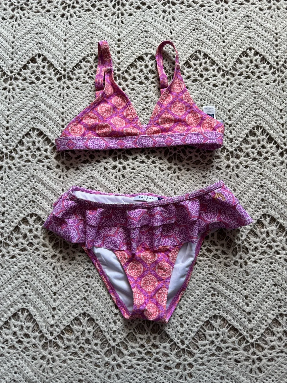 NWT Cabana Life Pink & Purple Girls' Long-Sleeve Rashguard Three-Piece Bikini